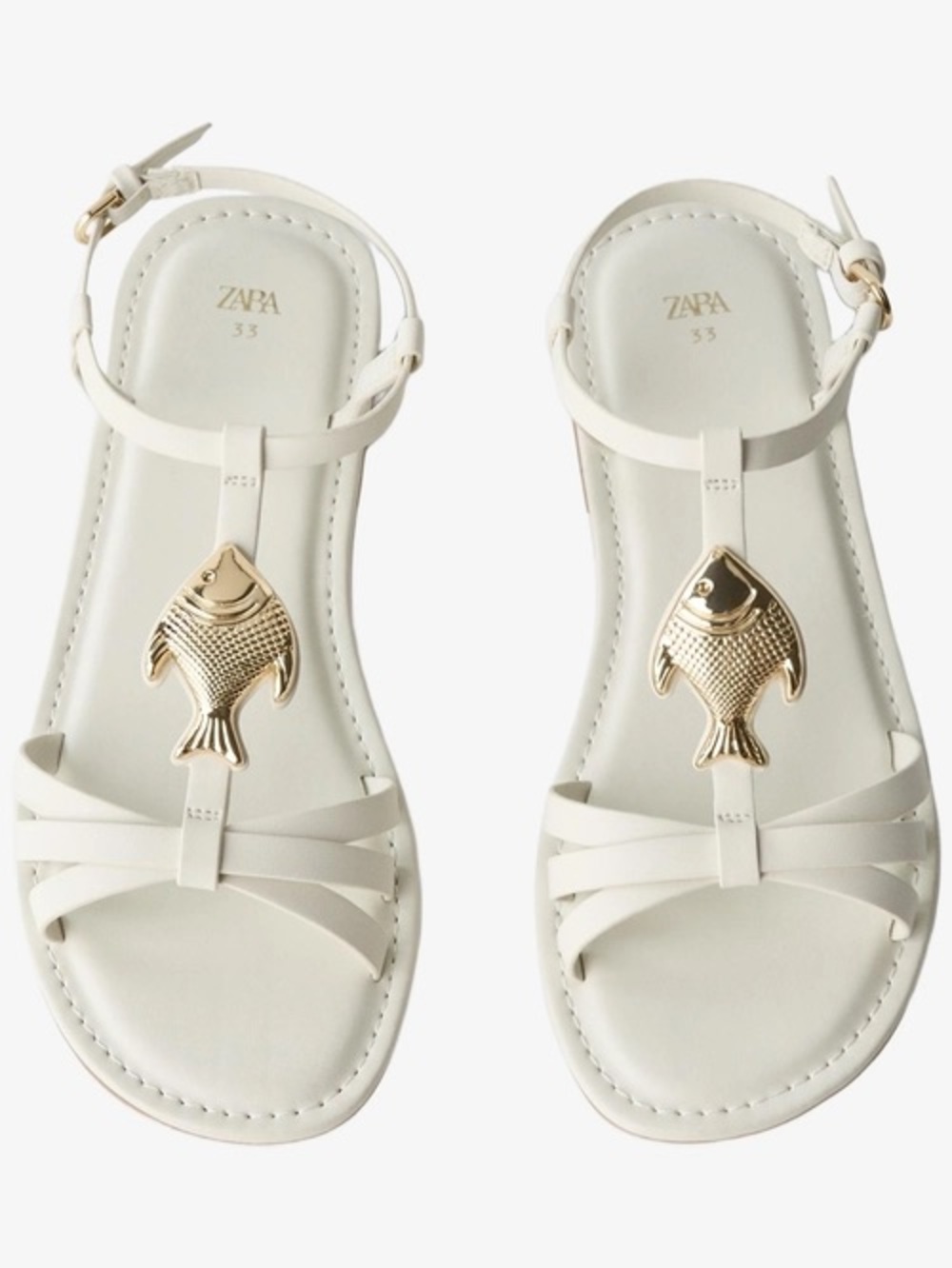 Zara White T-Strap Sandals